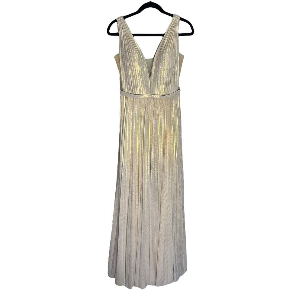 Prom Plunge Gold / Cream Side Slit Formal Dress by Cinderella Divine